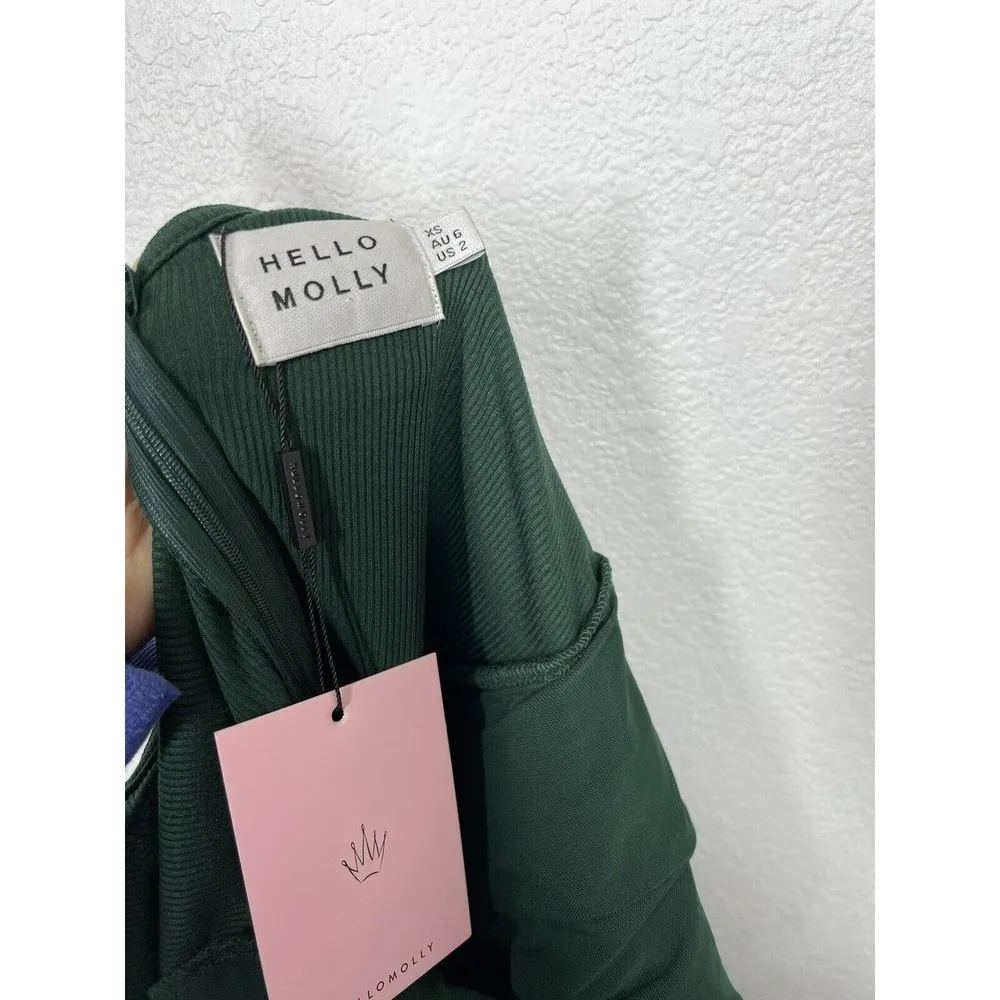 Hello Molly XS Kind Of Voodoo Love Dress Green Ribbed Mini - Image 5