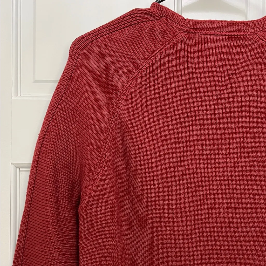 Athleta Deep Red V-Neck Chunky Knit Ribbed Merino Wool Sweater - Size XS - Image 9