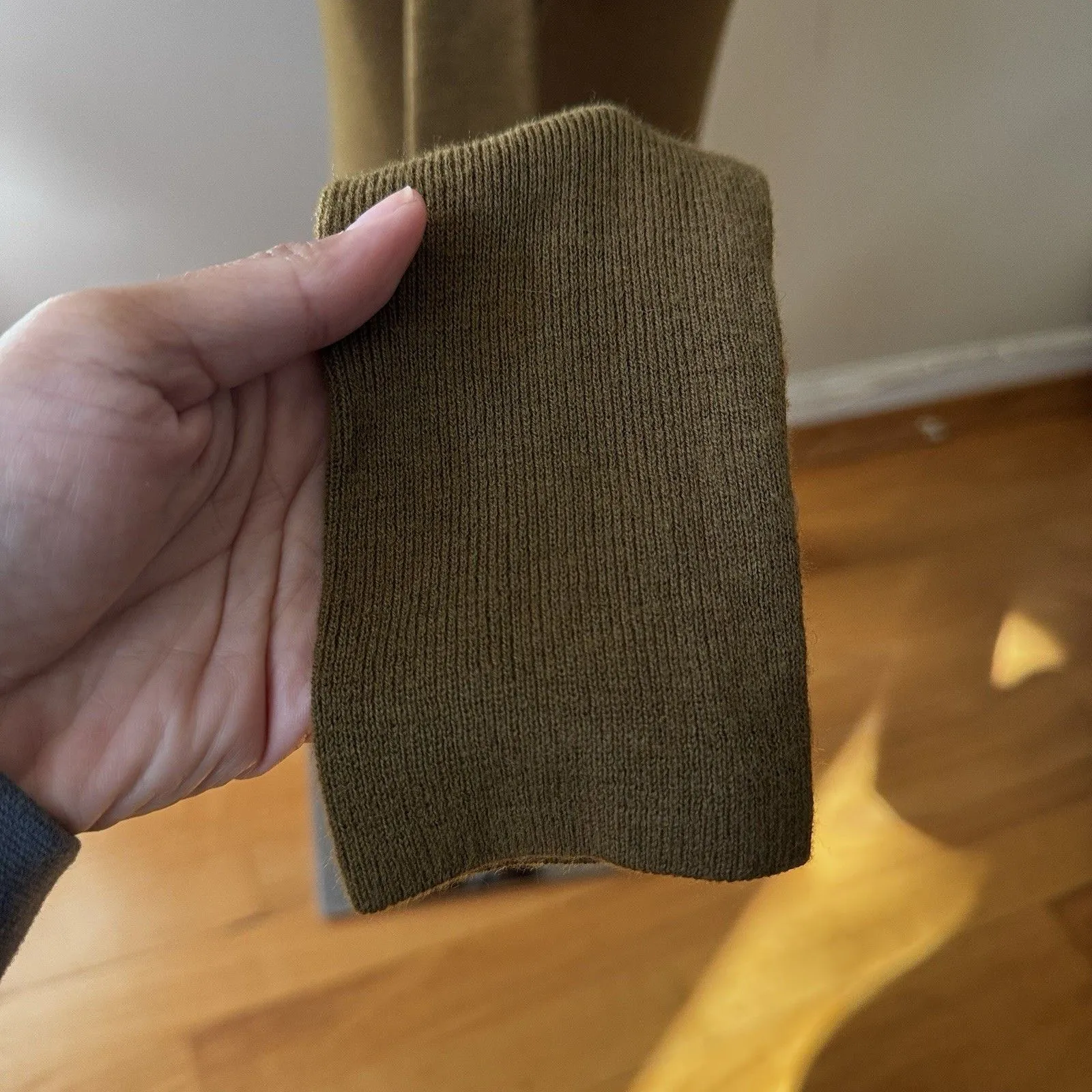 Zara Women’s 100% Wool Ribbed Knit Cowl Neck Stretchy Sweater Dark Olive Green M - Image 14