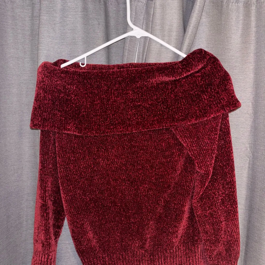 White House Black Market Rich Red Off-Shoulder Sweater - Image 2