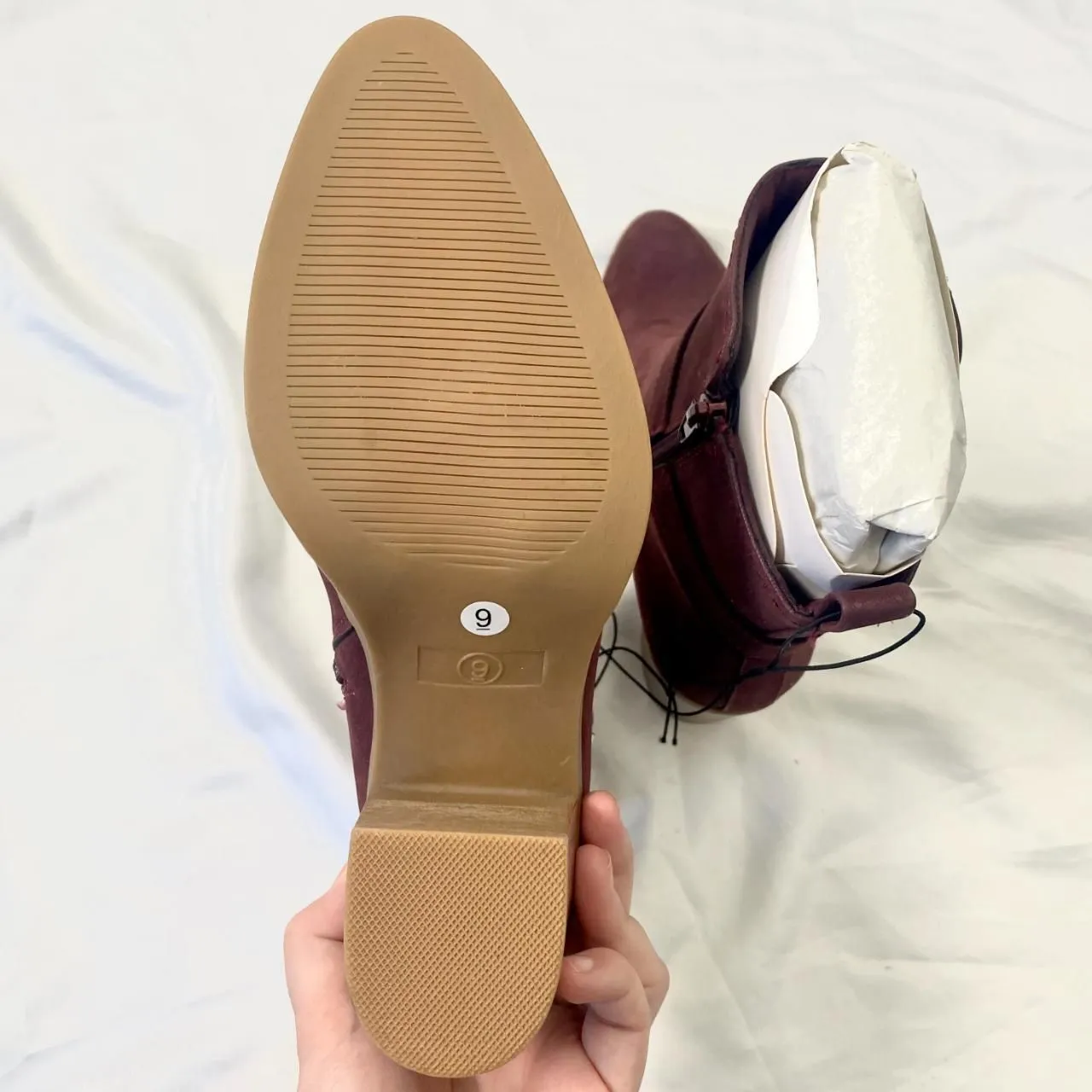 Mia NWOT Retro Boho Buckle Burgundy Berry Faux Leather High Heel Boots US 9 - Image 6