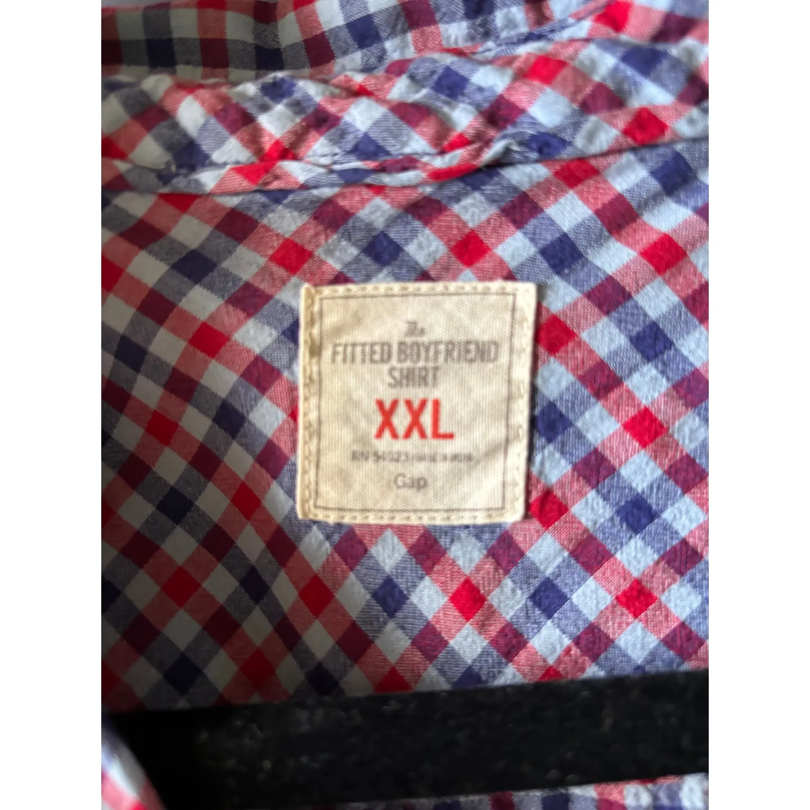Gap Women's XXL Fitted Boyfriend Shirt‎ Red Blue Check Navy Light - Image 6