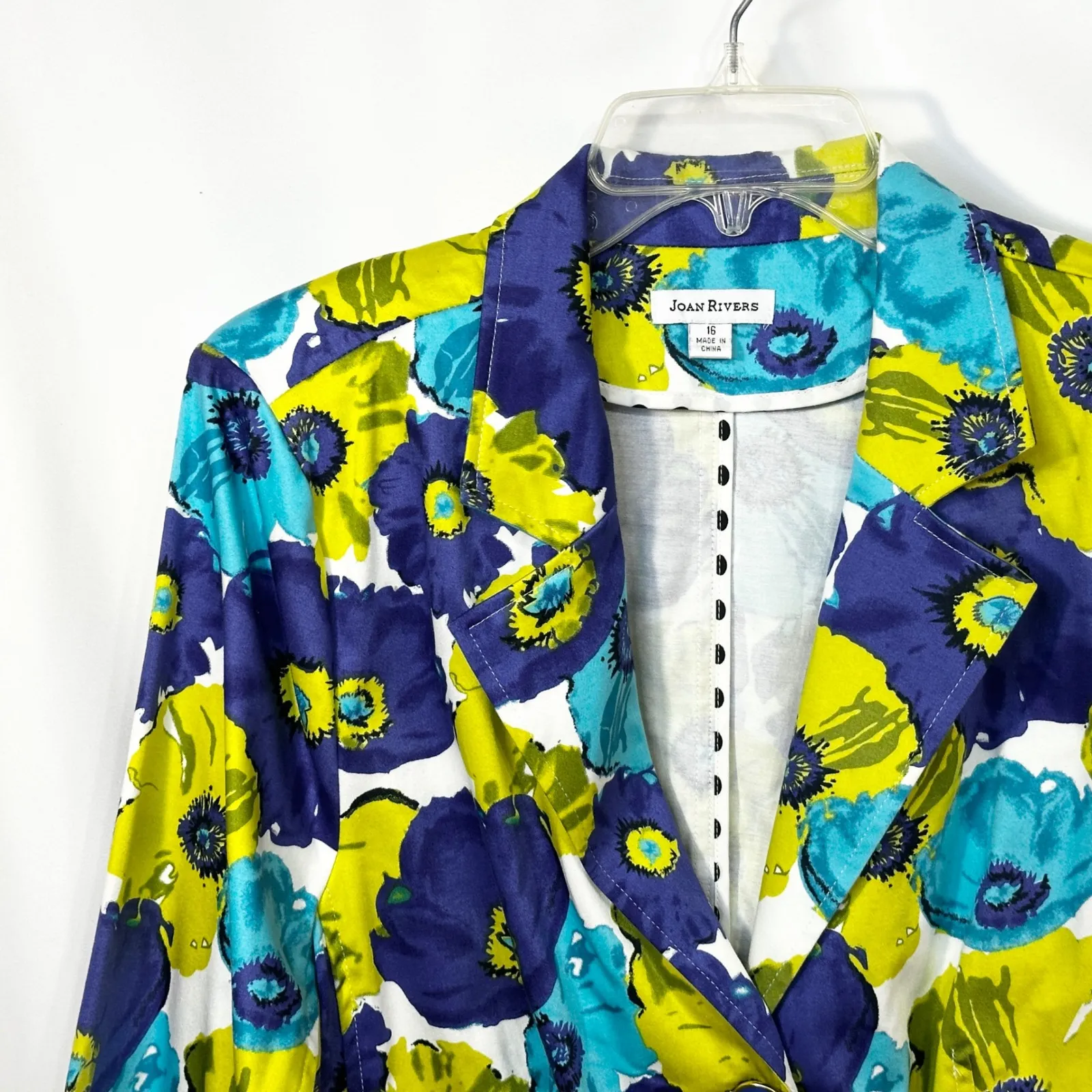 Joan Rivers Size 16 Blazer Floral Jacket Button Front Cotton Blue Green 950‎ - Image 4