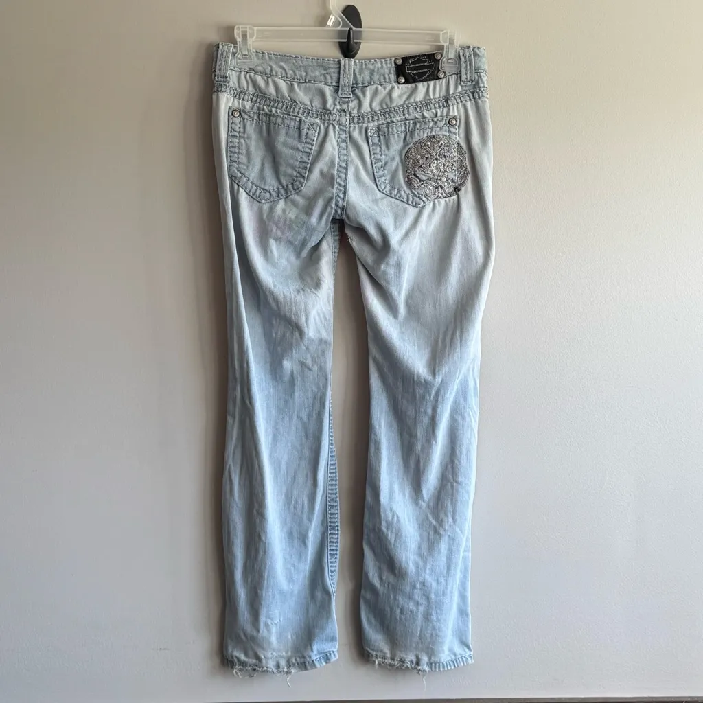 Harley Davidson Light Blue Women's Jeans Size 6 - Image 2