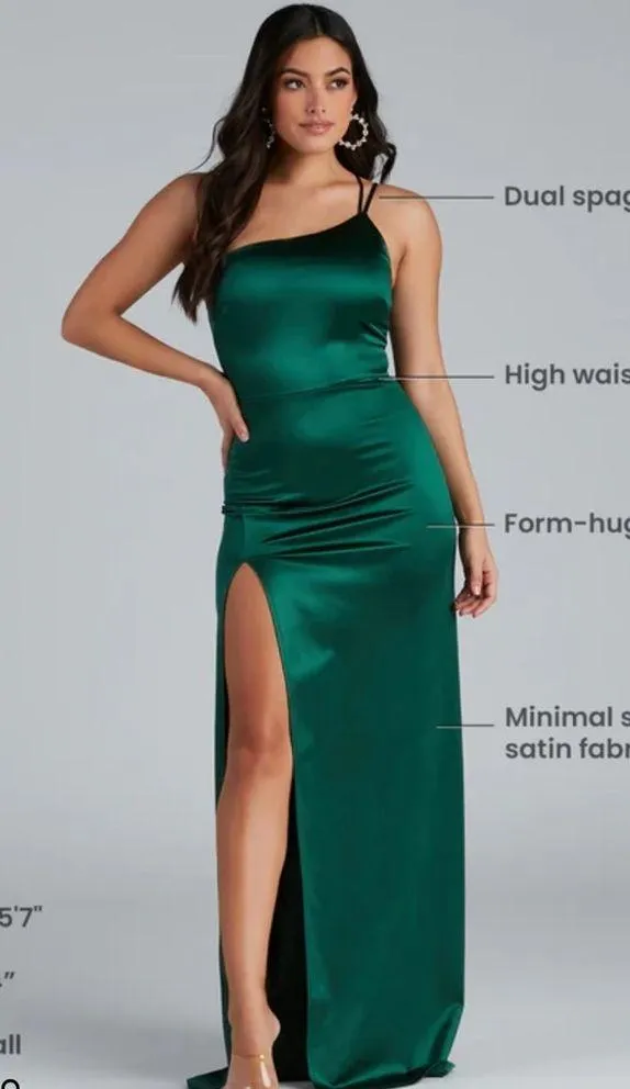 Rhiannon One-Shoulder Satin Long Dress - Image 9