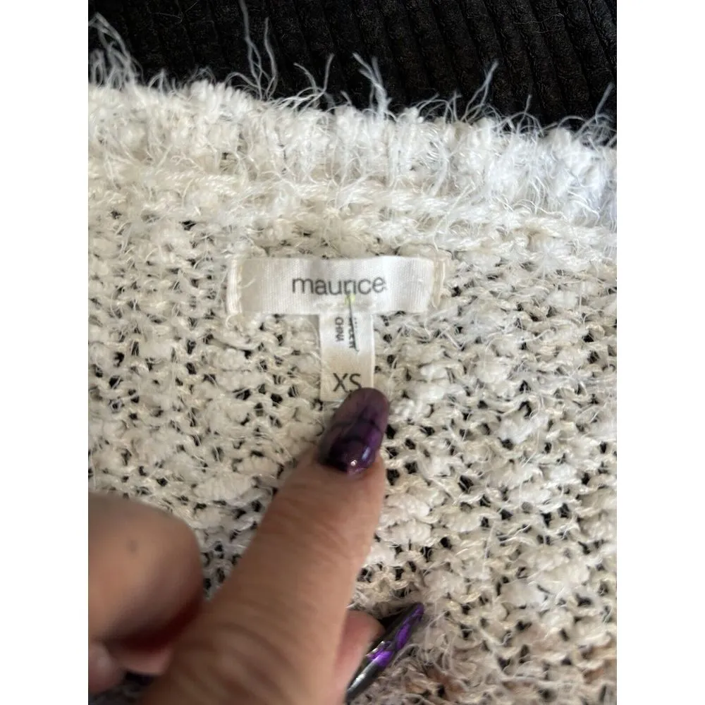 Maurices Open‎ Knit Soft Fuzzy Long Sleeve Sweater Size XS Ivory/Brown/Gray - Image 5