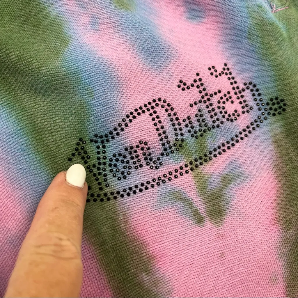 Von Dutch Rhinestone‎ Tie Dye Jogger Hoodie Set Olive Green Pink Purple Small - Image 4