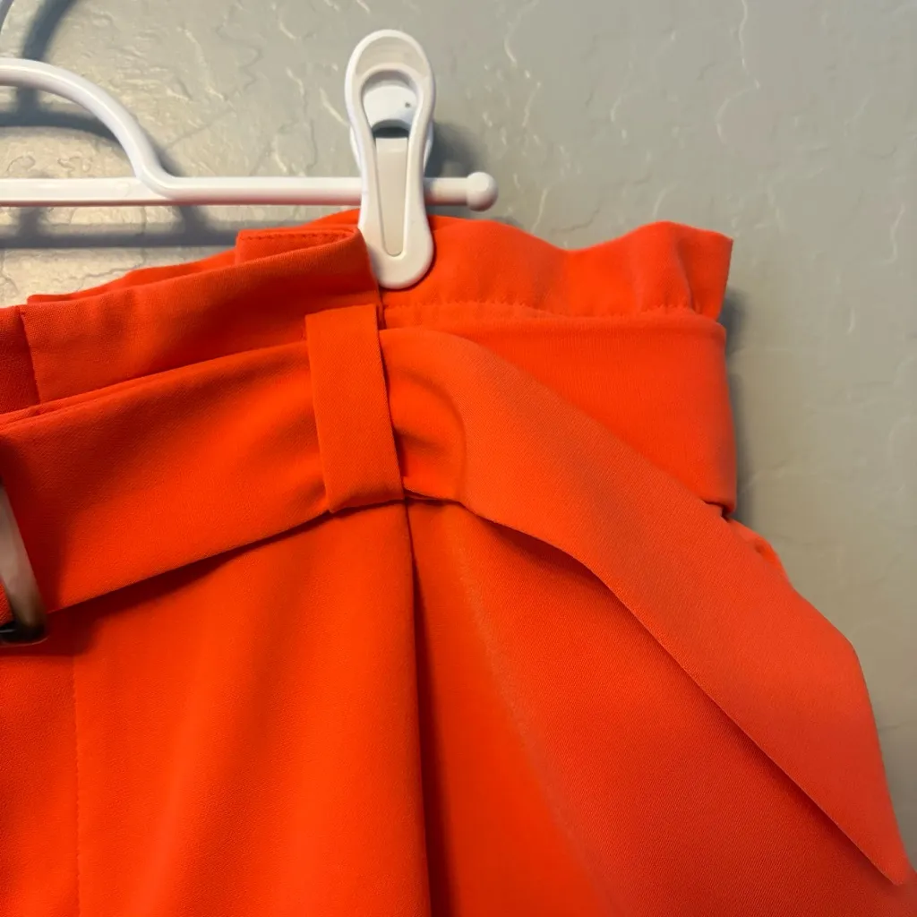 Nine West the paperbag waist belted shorts in fresh lava orange color size XL - Image 7