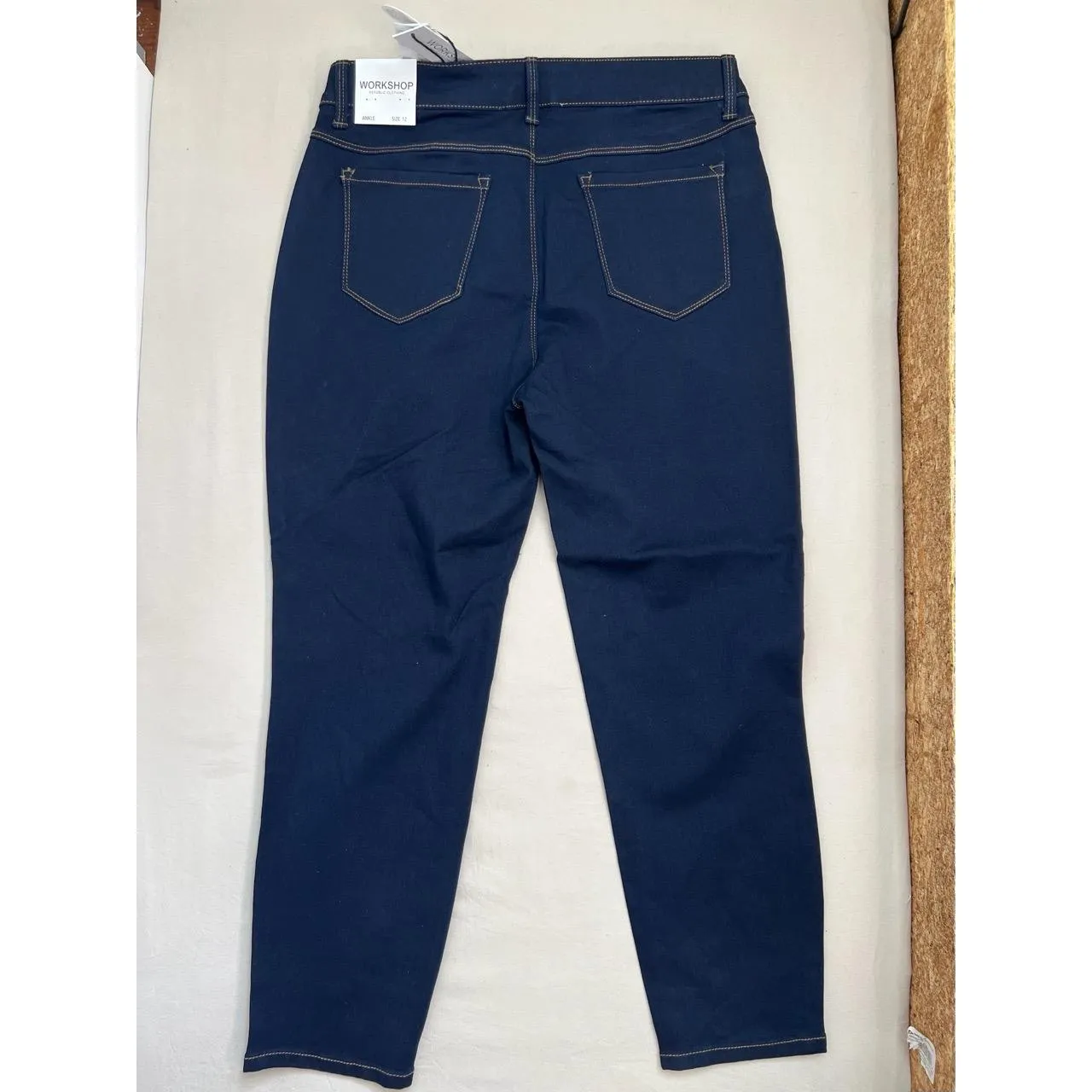 WORKSHOP Republic Jeans Sz 12 Dark Blue Skinny Ankle Stretch Contrast Stitching - Image 3
