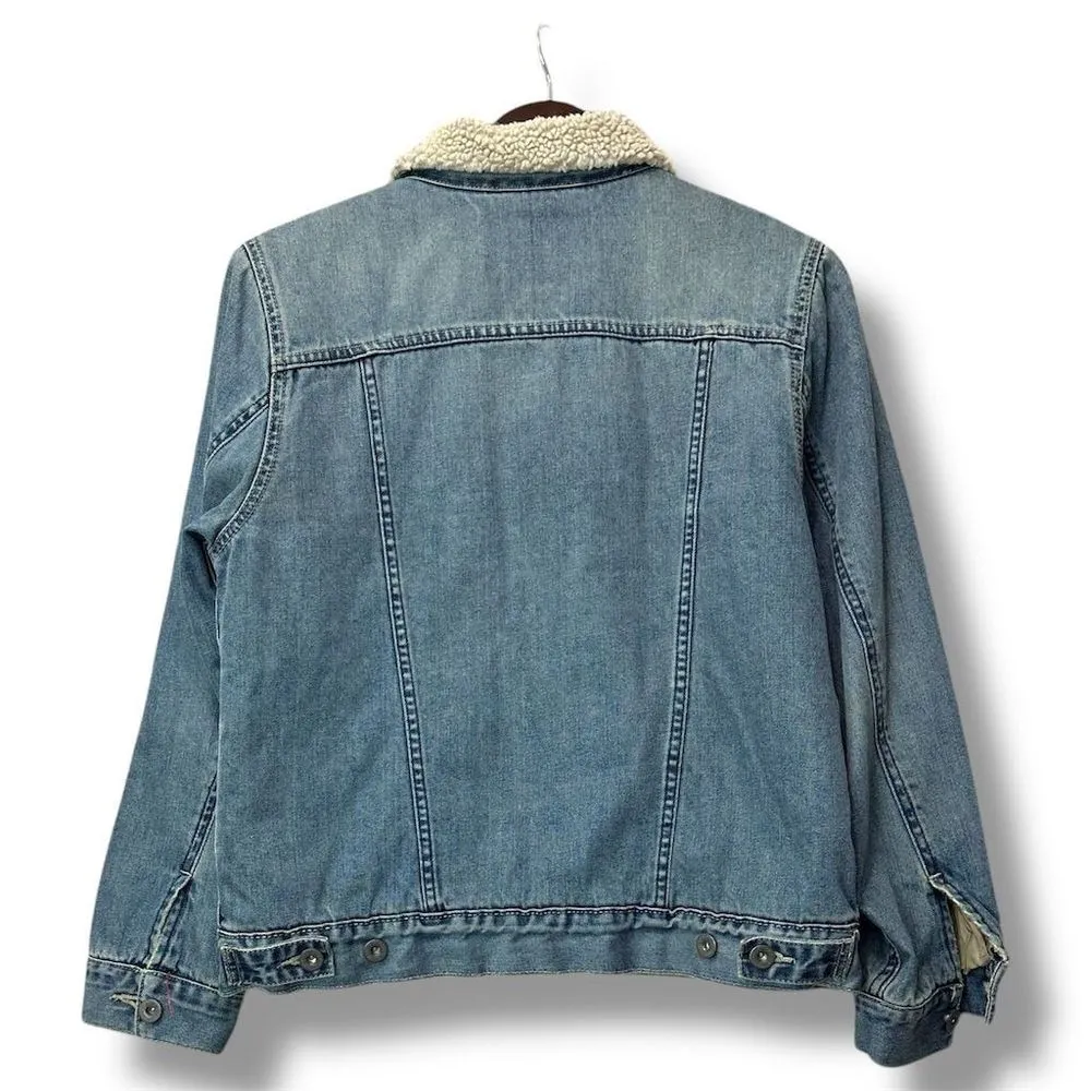 Levi's Women's Sherpa Denim‎ Jacket Size L Bomber Trucker Grunge Americana Retro - Image 2