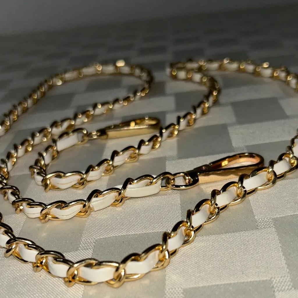 Gold Chain Replacement Strap Gold Hardware entwined with white faux leather - Image 3