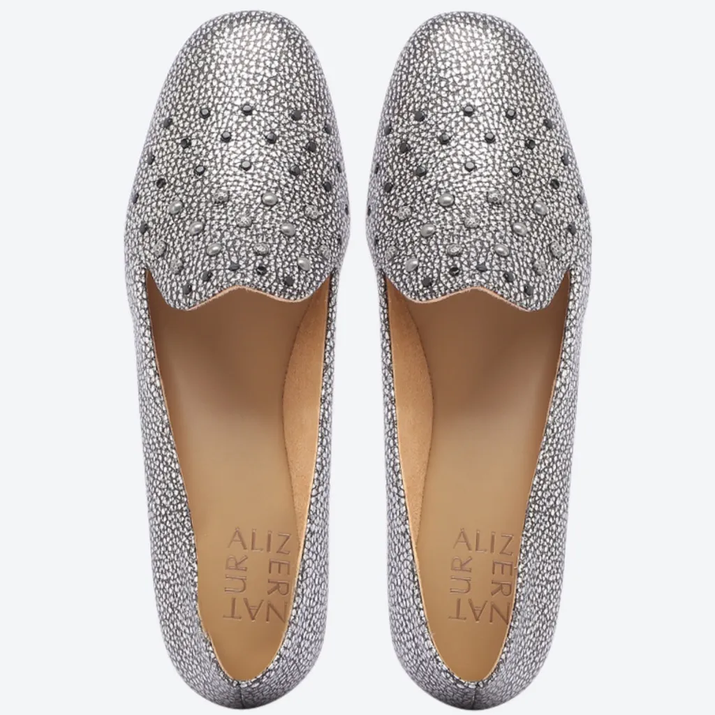 NATURALIZER Emiline Loafers Silver NAEMILINE 4 metallic studded SIZE 10 leather - Image 2