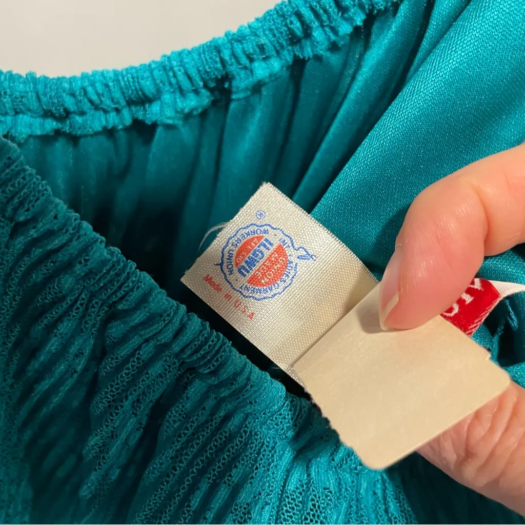 Vintage 70’s aquamarine lace top pleated maxi boho magical mermaid dress Blue - Image 6