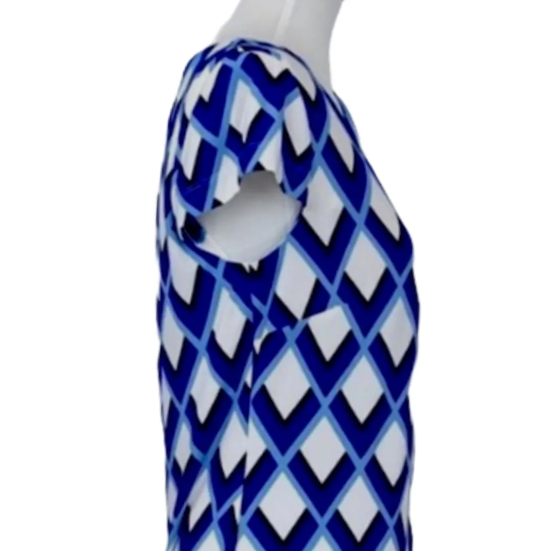 Jessica Howard Women's Shift Dress Cap Sleeve Blue White Geo Print Size Medium - Image 7