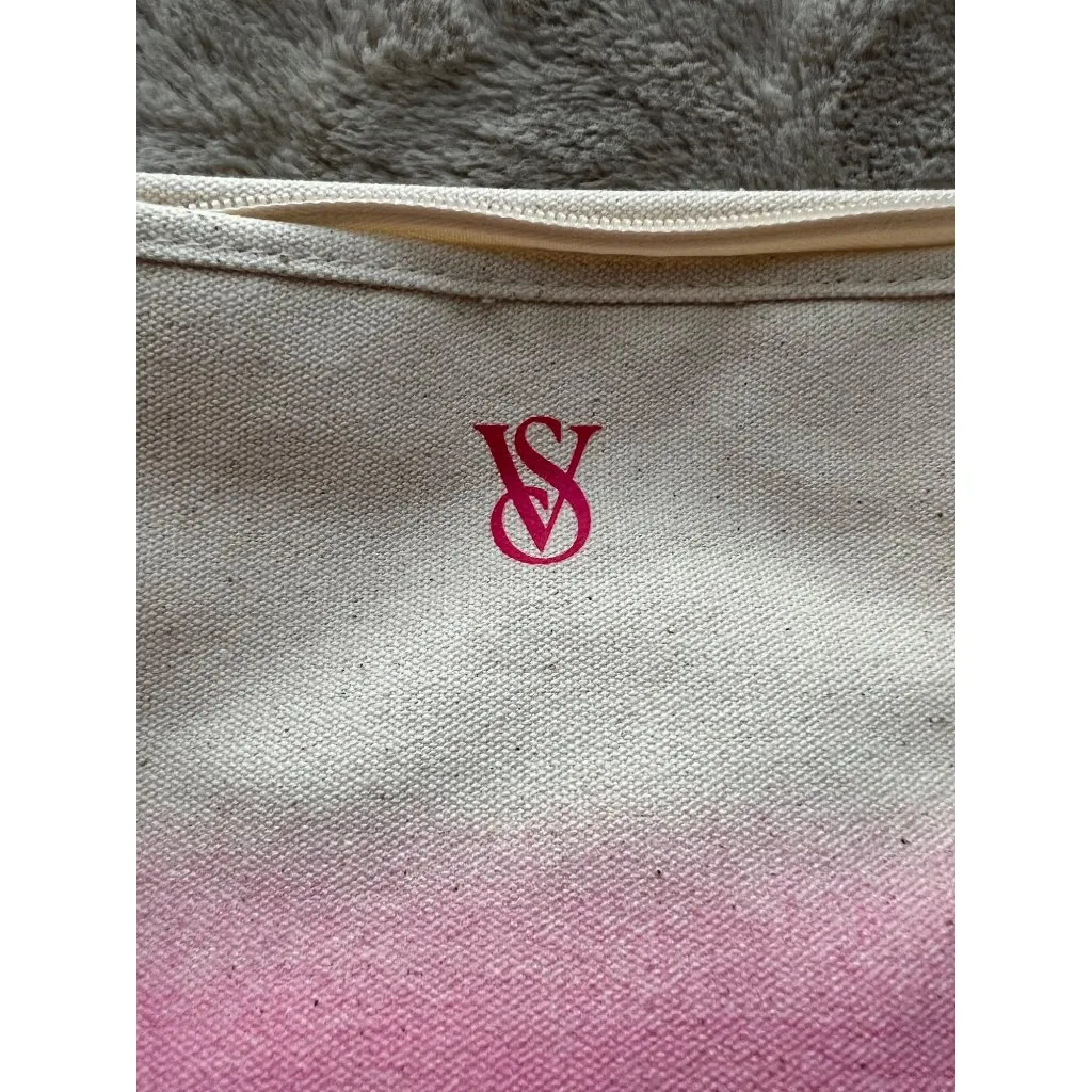 Victorias Secret Pink & Cream Gradient Canvas Tote Bag With Zipper Top & Inner L - Image 3