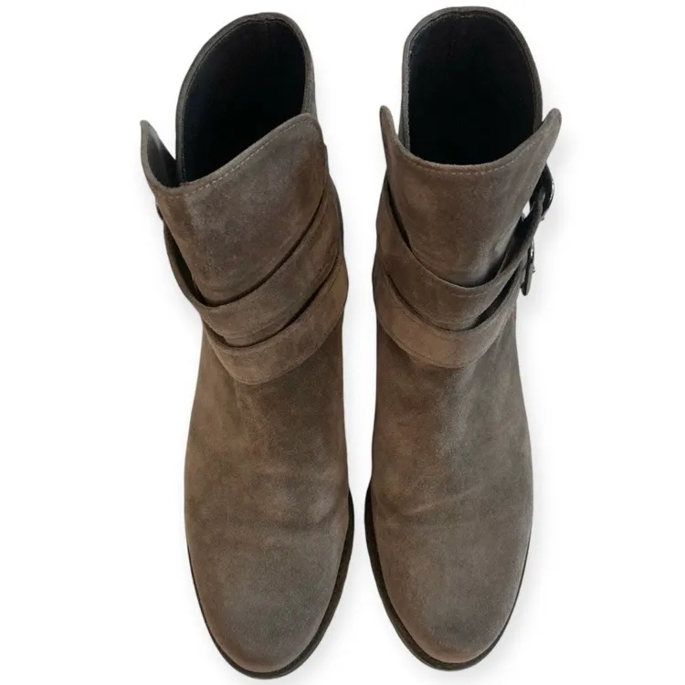 Stuart Weitzman Strapduo Ankle Boots Brown Suede Leather Buckle Size 9 - Image 4