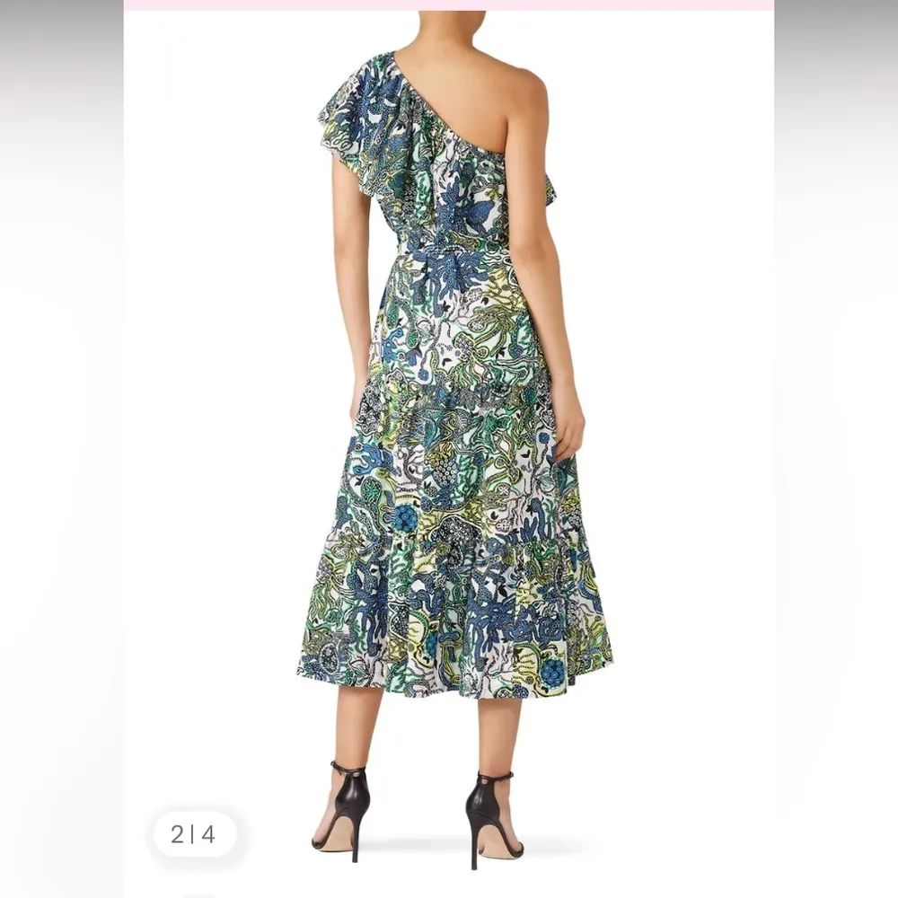 A.L.C. cotton silk blend one shoulder Naomi ruffle dress bright print. Size XS. - Image 3