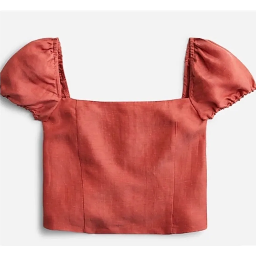 J.Crew Women’s Cottagecore Squared neck Cupro Linen cropped Top XS Red - Image 2