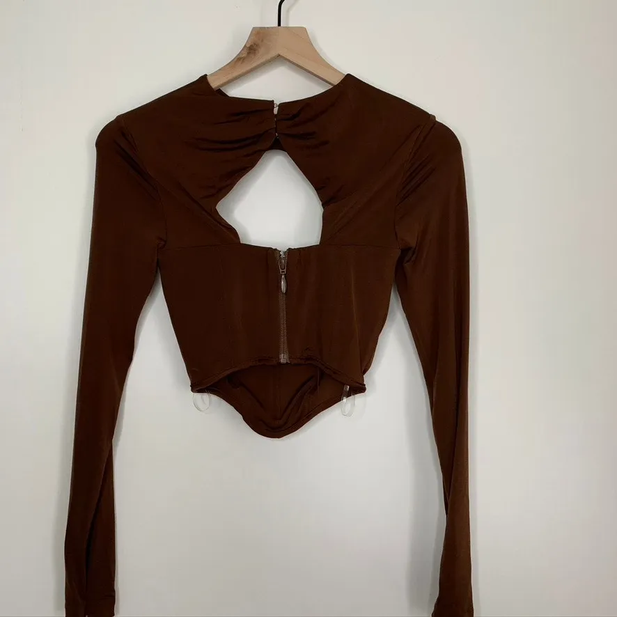 House of CB Natelle Chocolate Brown Corset Longsleeve Top Womens XS - Image 3