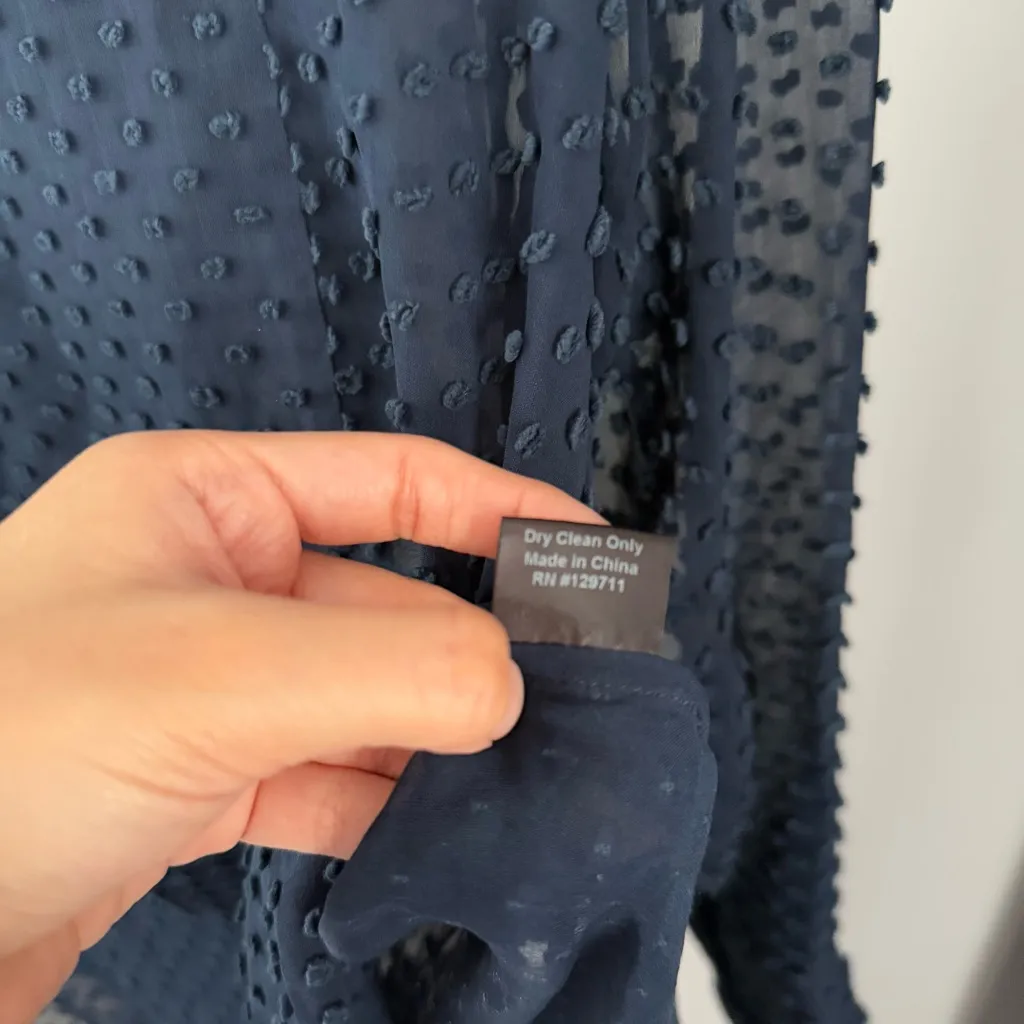 Jenni Kayne Small Silk Tunic Blouse Long Sleeve V Neck Sheer Textured Navy - Image 6