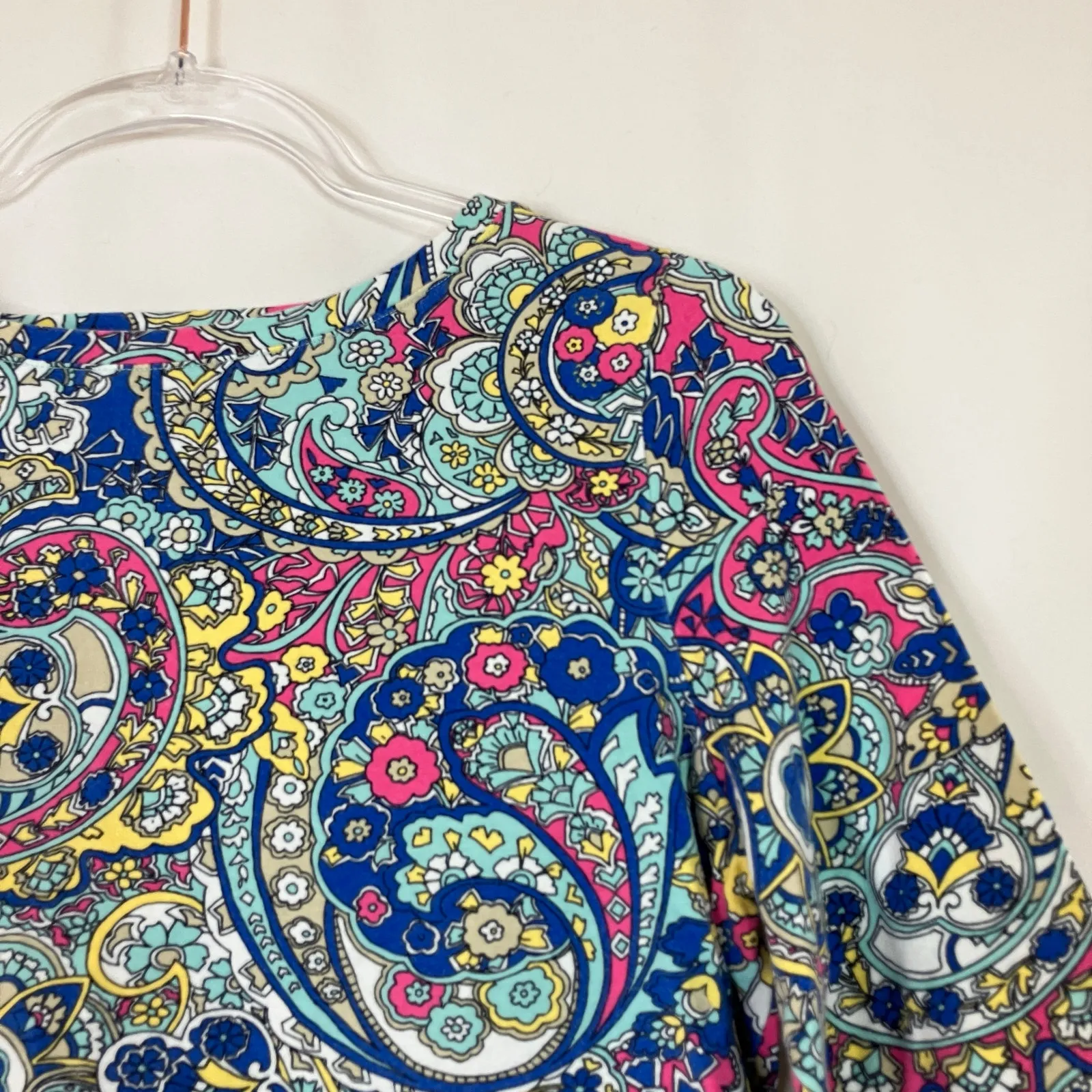 Talbots | 3/4 Sleeve Tee Shirt Paisley Floral Bateau Neckline Cotton Womens LP - Image 2