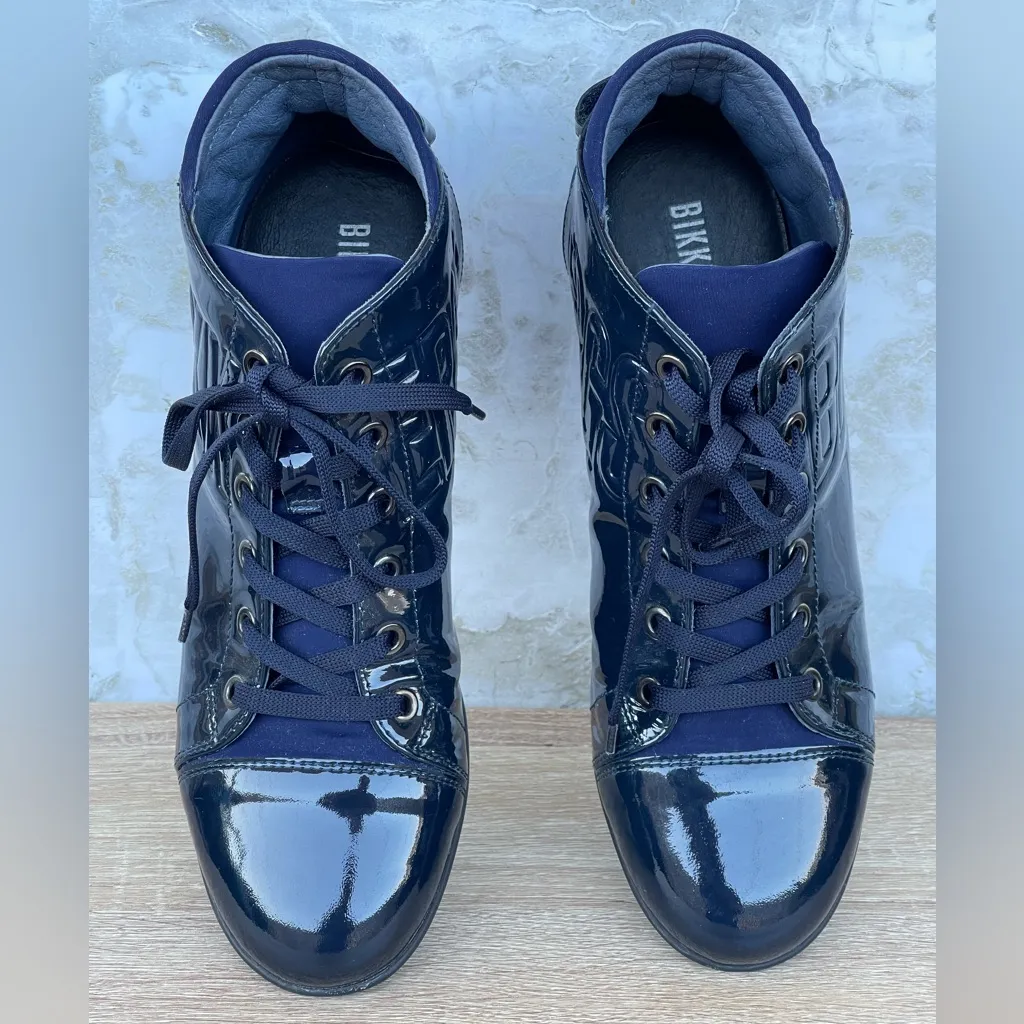 Bikkembergs Navy Patent Leather High Top Sneakers Streetwear size 40/ 9.5 Blue - Image 3