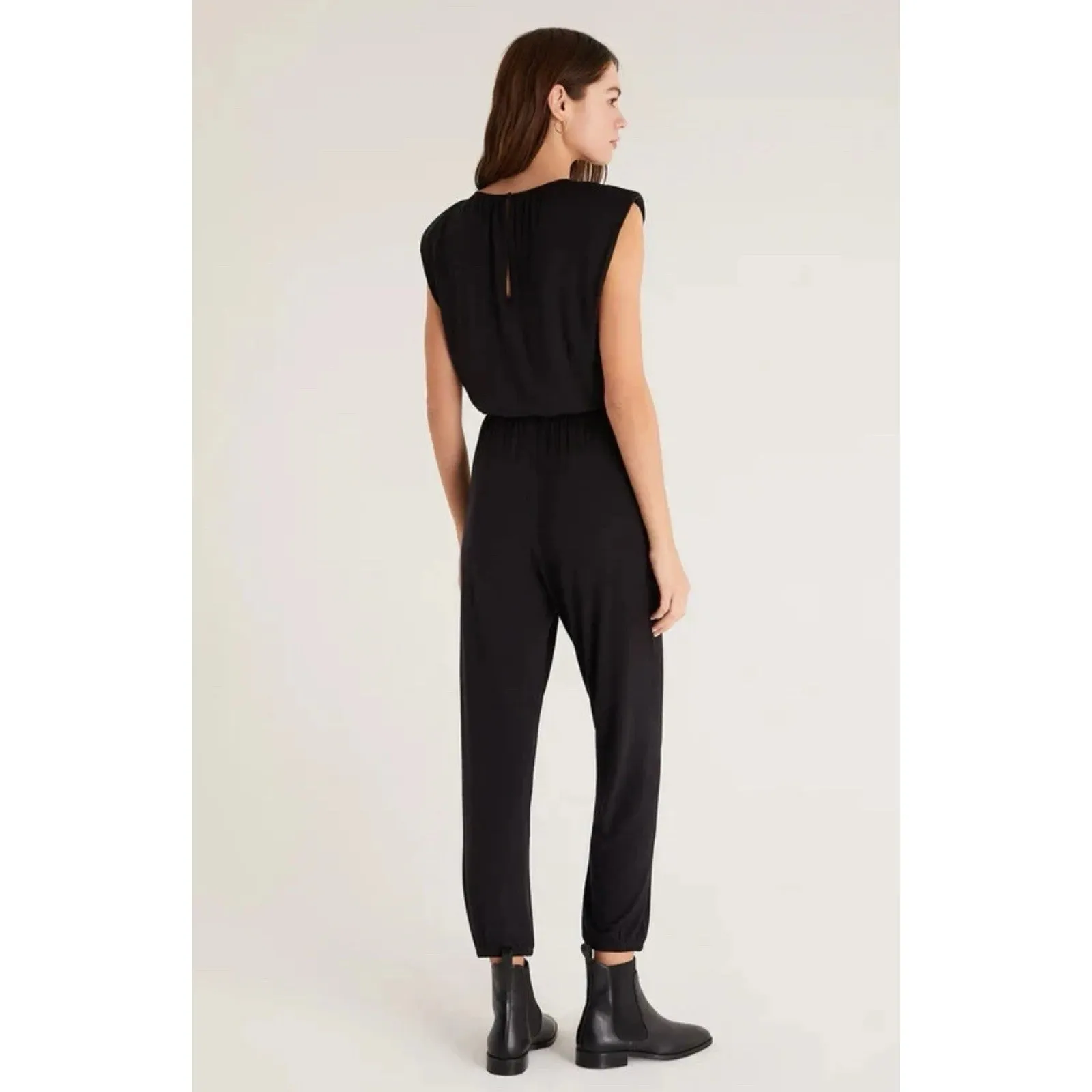 Z Supply Lucianna Black Jumpsuit S‎ Sleeveless Cinch Waist Lounge Travel Casual - Image 2