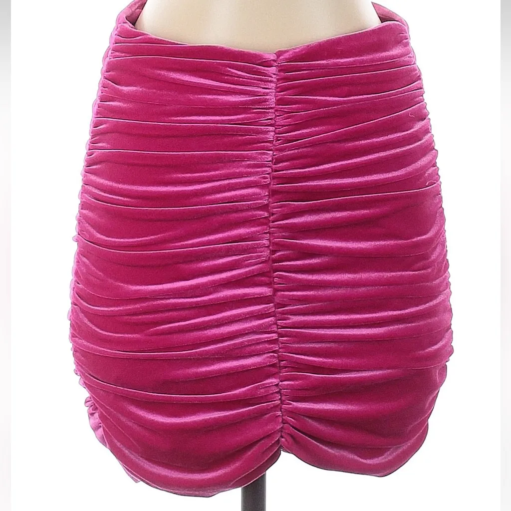 Zara Fuchsia Hot Pink Ruched Velvet Stretch Body Con Mini Skirt Size S Small - Image 6