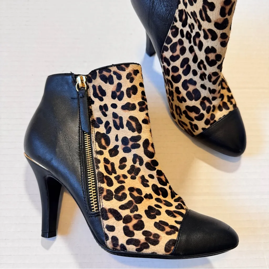 Sofft Tan Black Animal Print Calf Hair Leather Ankle Boots Womens 7 Fall Classic - Image 11