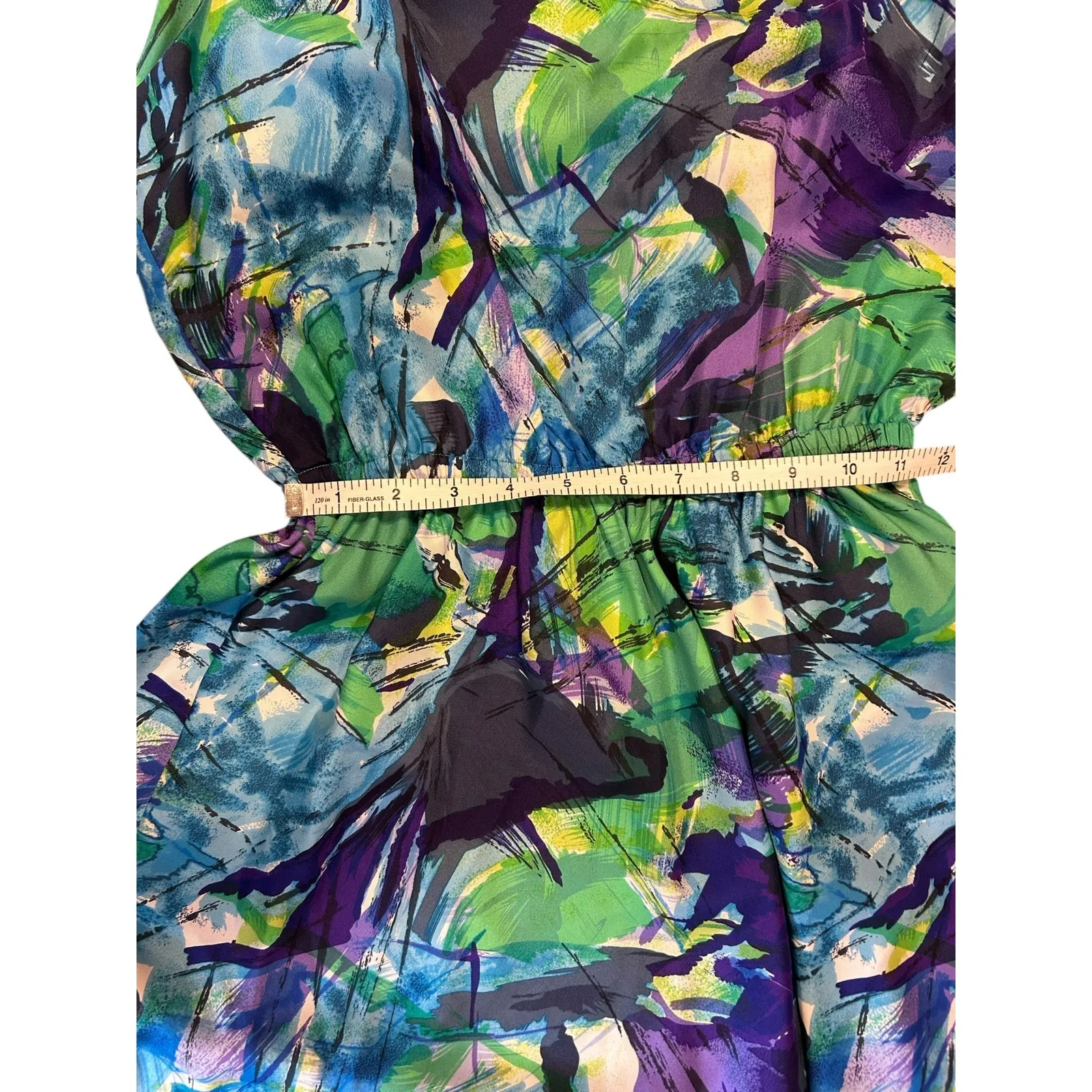 RACHEL PALLY Green Purple Abstract Watercolor 100% Silk Tank Mini Dress SMALL - Image 7