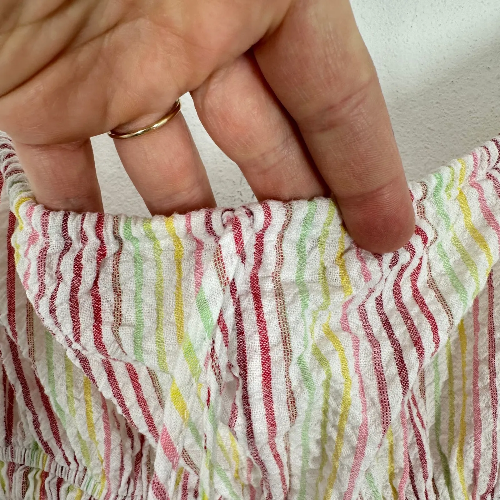 Maison Me Chrissy Dress Striped‎ Rainbow Seersucker Sundress Midi Dress Babymoon Red Size M - Image 9