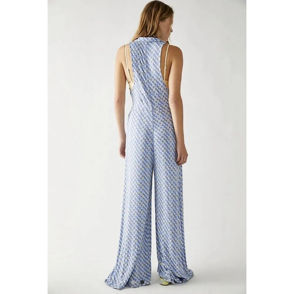 Free People Shayla Collared Retro V-Neck Racer Back Wide Leg Halter Jumpsuit - Image 11
