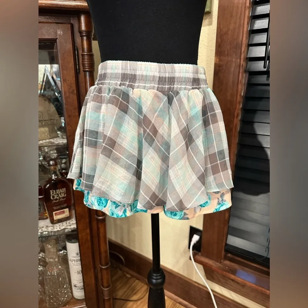 Xhilaration Girls A Line Skirt Multicolor Plaid Floral Size Medium - Image 2