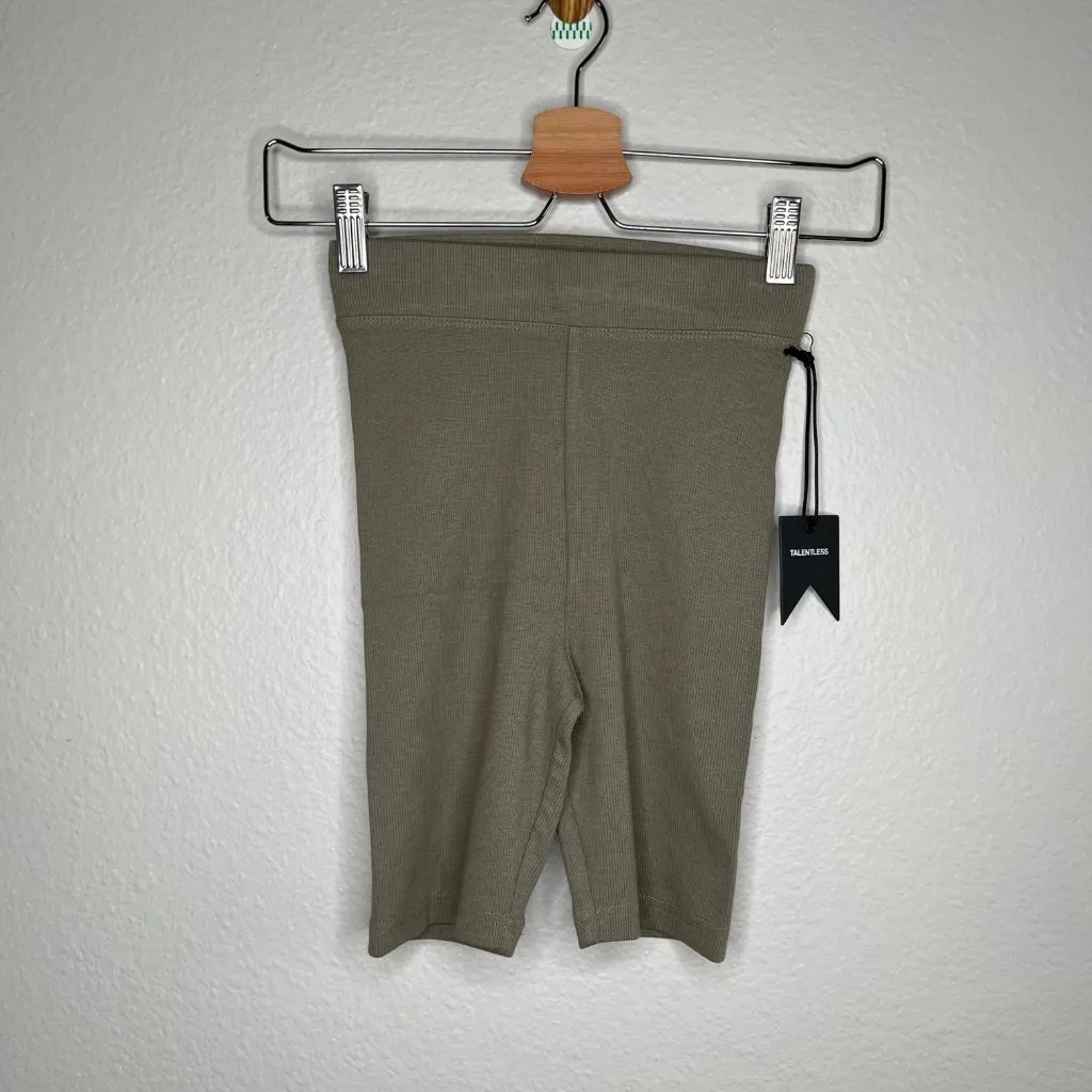 Talentless Womens Ribbed Knit Olive Green Active Biker Shorts XS - Image 4