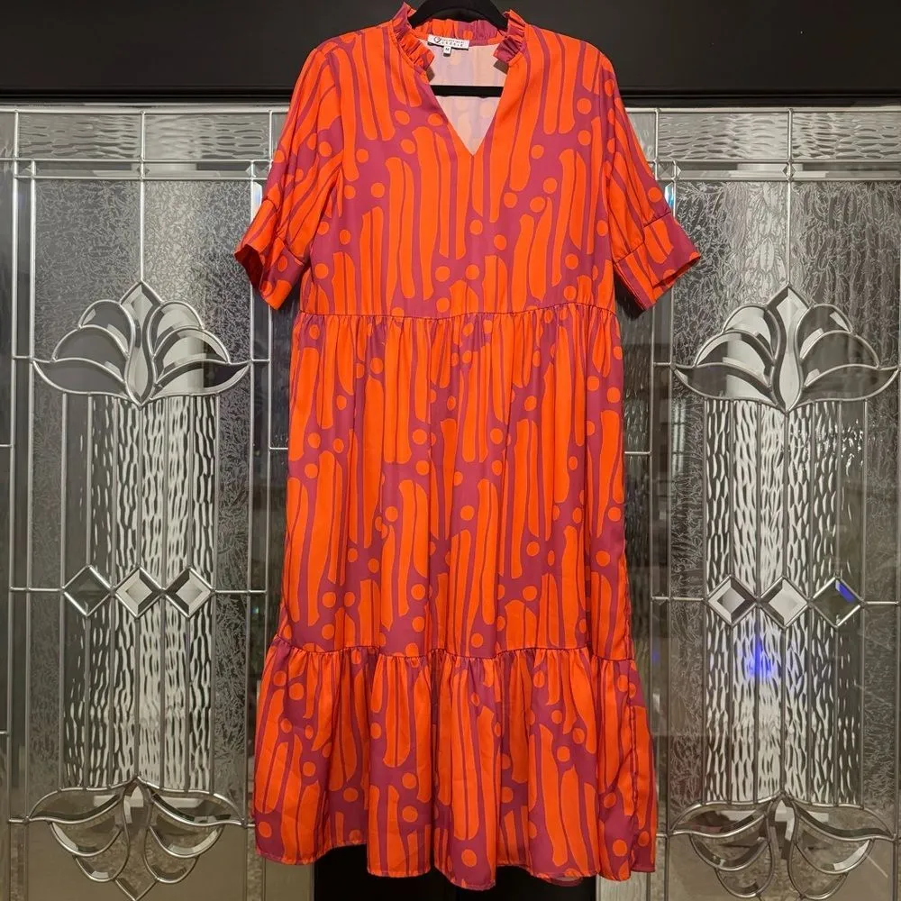 Collection by Cezele Orange & Purple Marmalade Dye Print Casual Long Midi Dress Size M - Image 9