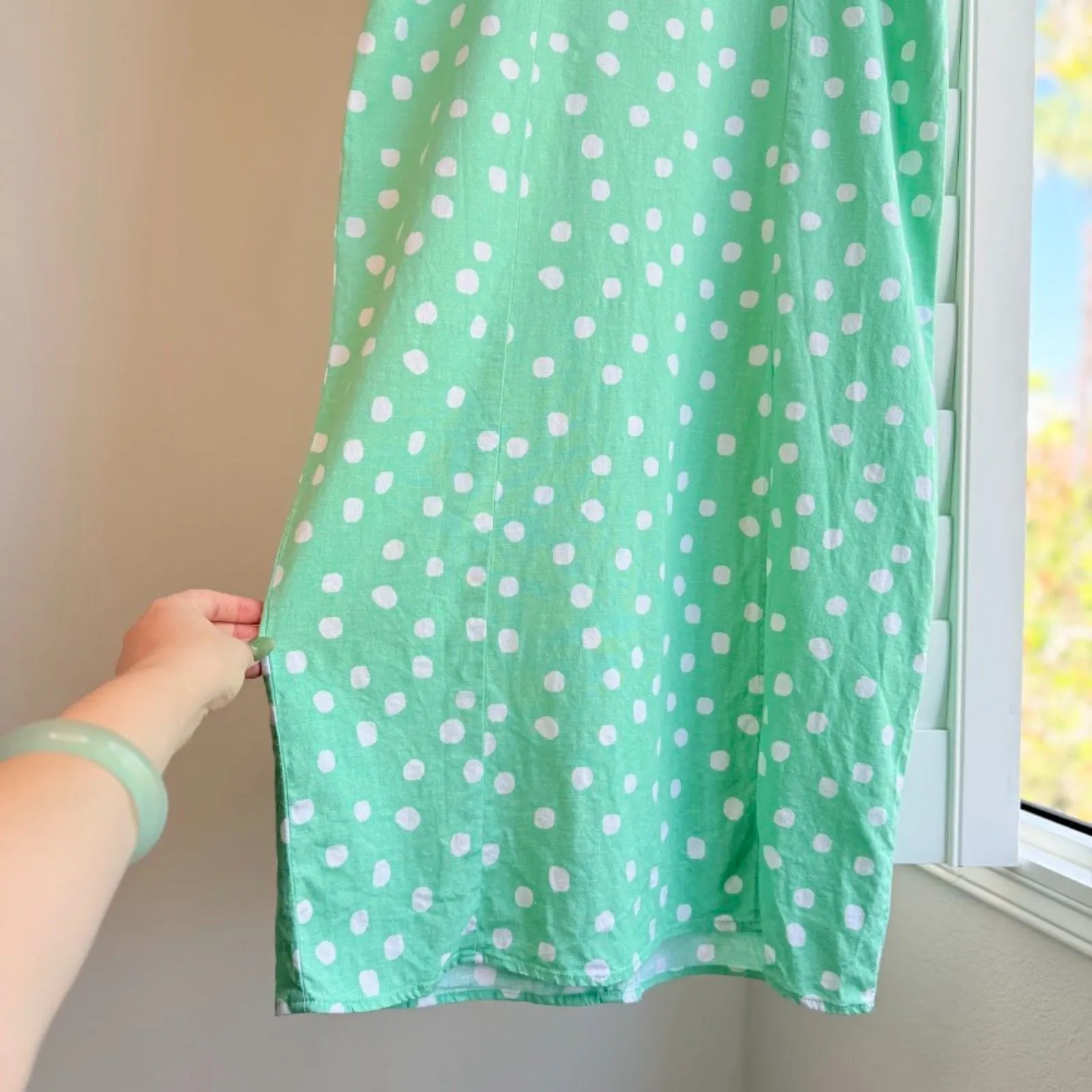 Urban Outfitters Dolce Vita Linen Blend Midi Dress in Green & White Polka Dots M - Image 7