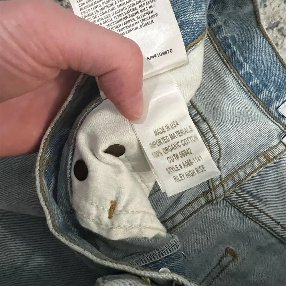 AGOLDE Riley High Rise Straight Crop Jeans Blue Distressed Women's Size 28 - Image 5