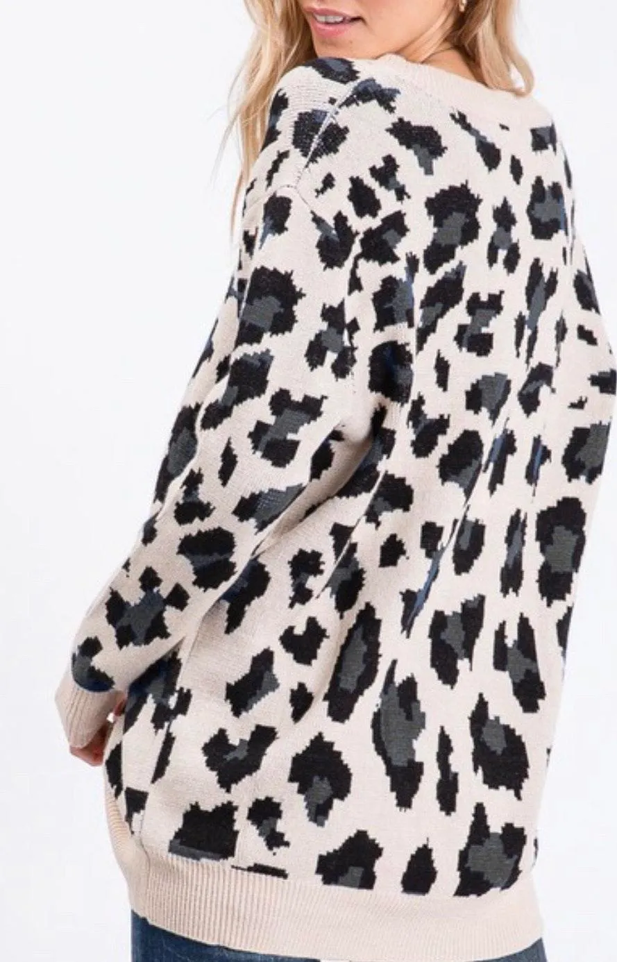 Oversized Leopard Print Sweater Multi - Image 3