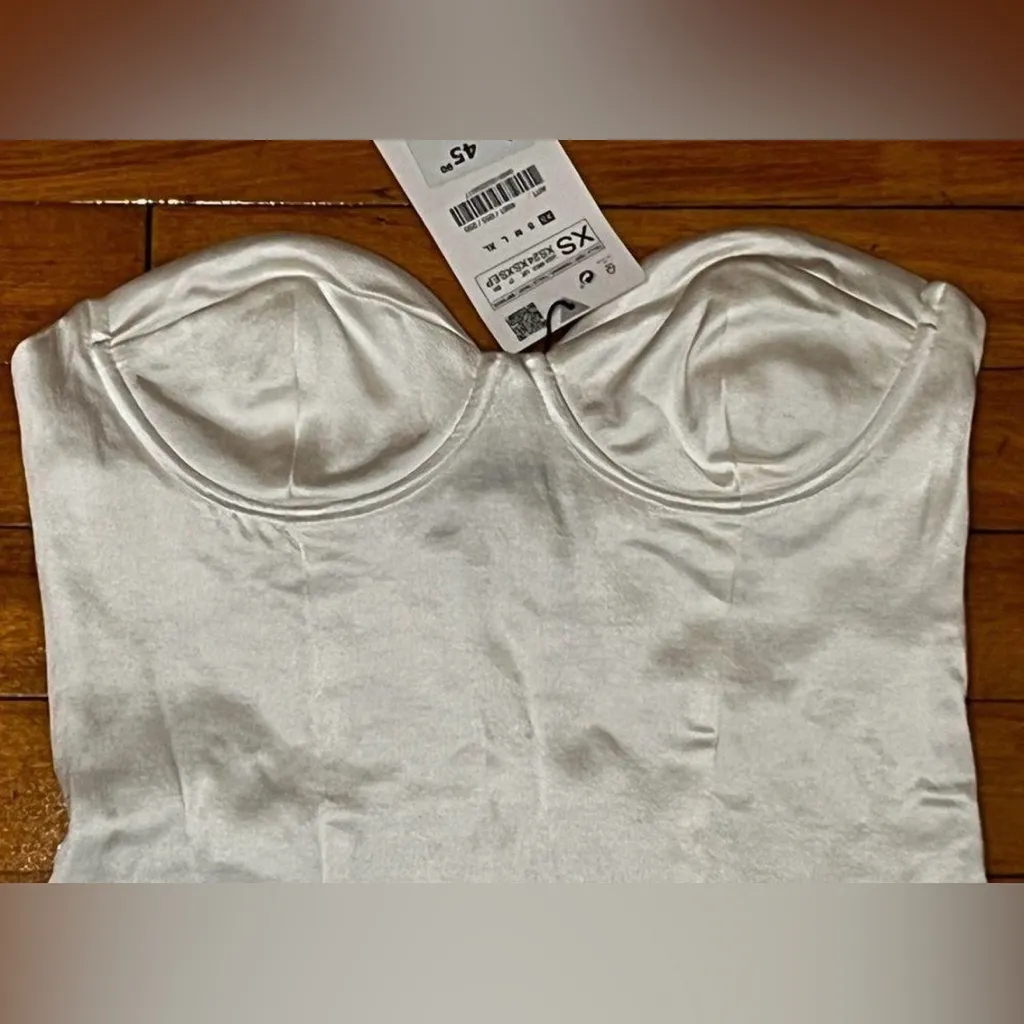 Zara Satin Effect Strapless Corset White Size Xs - Image 5