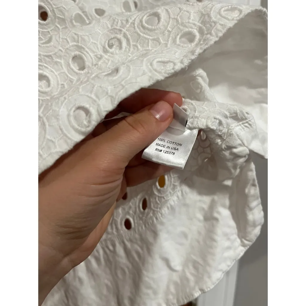 Women’s Jeune Otte White Eyelet Boho Short Sleeve Cotton Blouse Size Small - Image 6