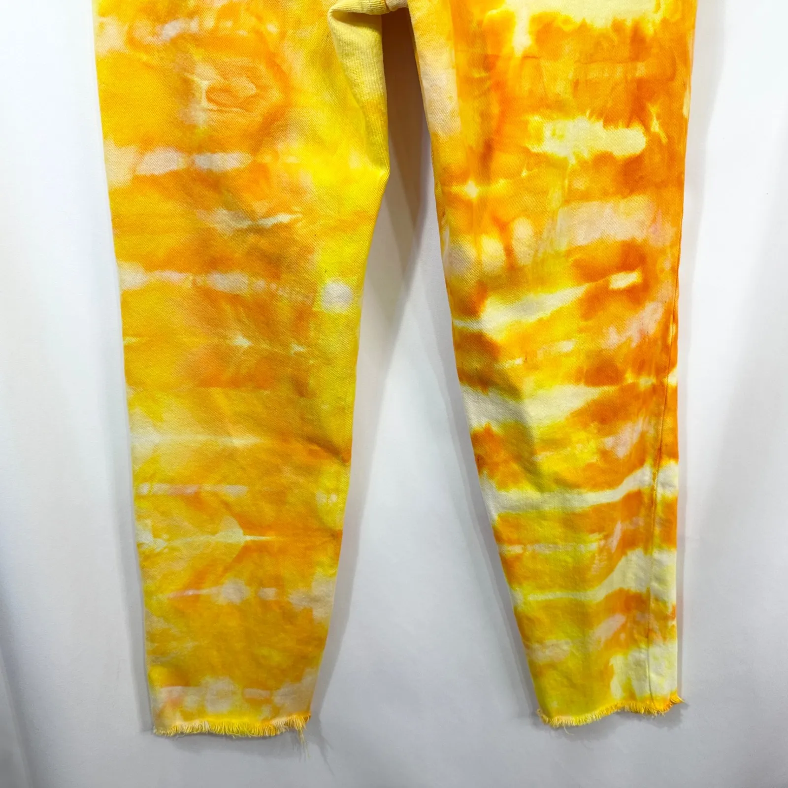 Old Navy Size 8‎ Straight Jeans Handmade Yellow Tie Dye O.G. High Rise 1160 - Image 13