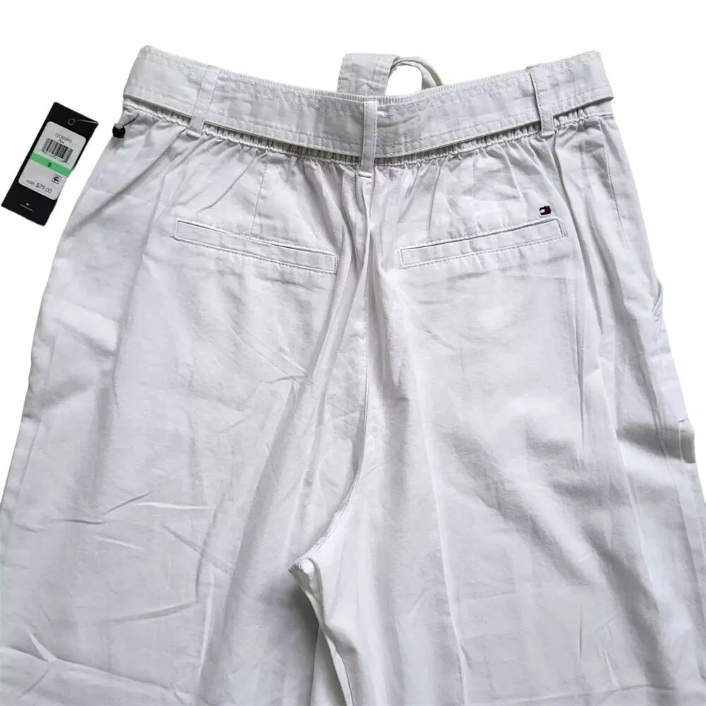 Tommy Hilfiger Wide Leg Pants Womens 8 White High Rise Belted Pockets - Image 9