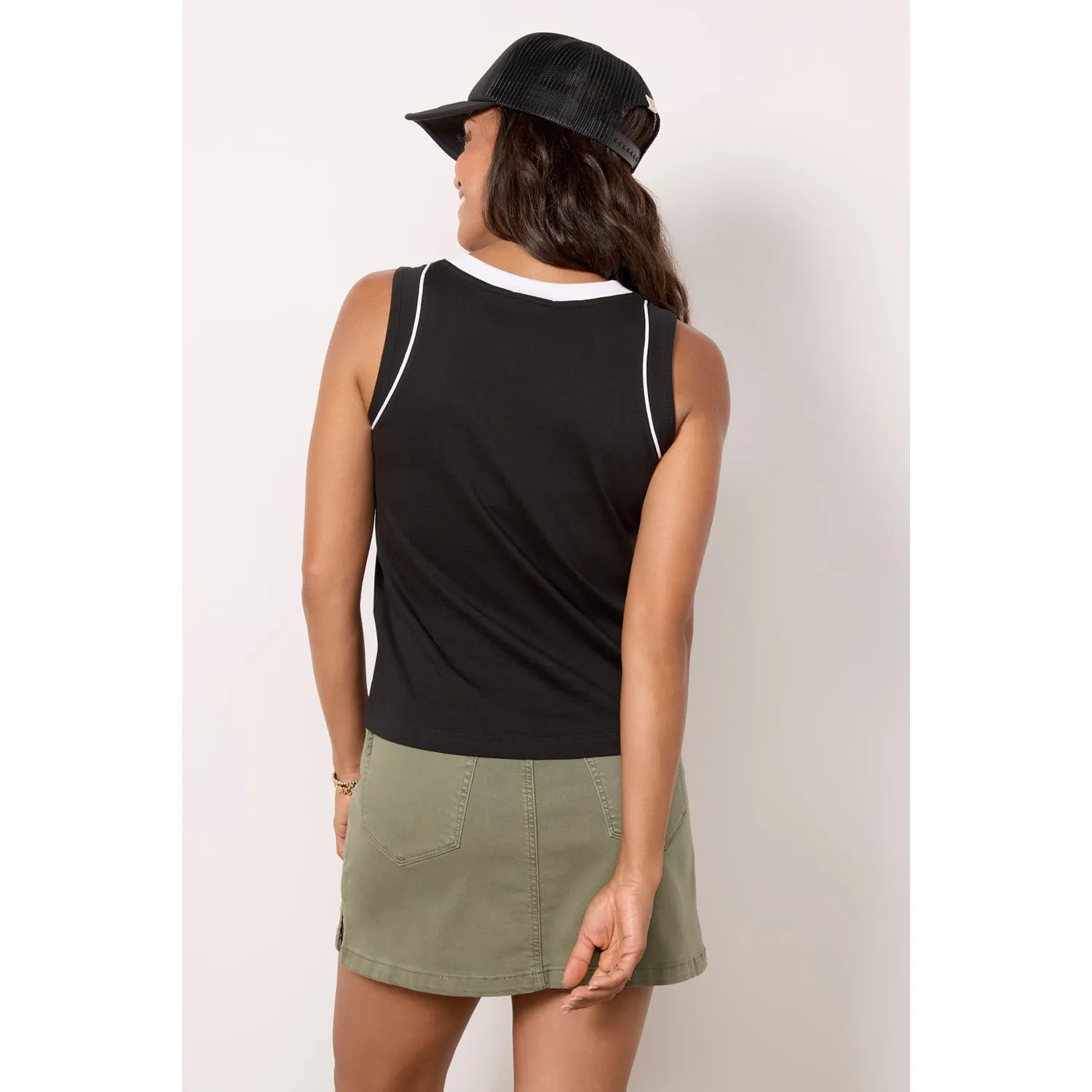Evereve Cooper Piped Tank Top Peruvian Pima Cotton Black White Relaxed Fit L - Image 8