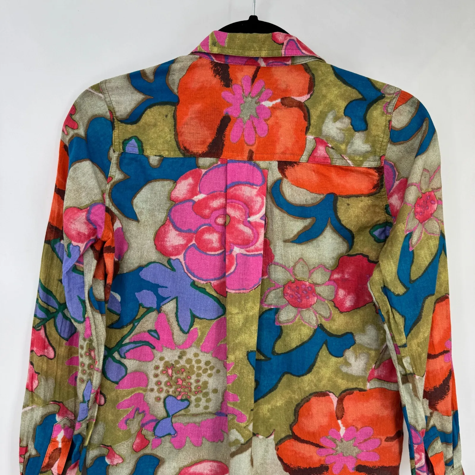 Sundance Button Down Shirt PXS Pink Green Cotton Abstract Floral Artsy - Image 7