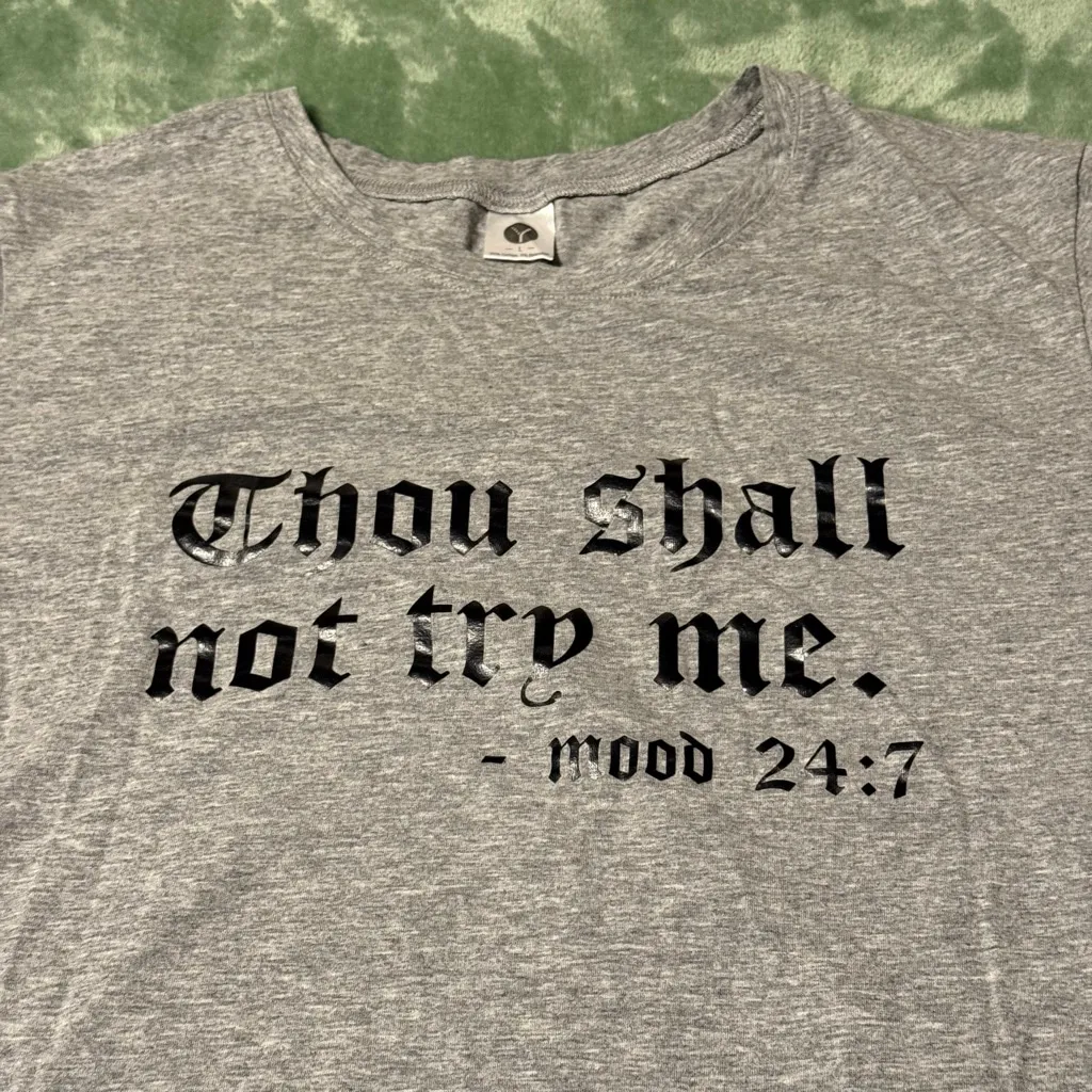 Thou Shall Not Try Me Graphic Large Grey Tee | Mood 24:7 | Gray - Image 2