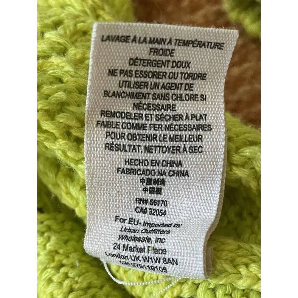 Free People Neon Green Open Knit Sweater XS Long Sleeve V Neck Cotton Blend - Image 4