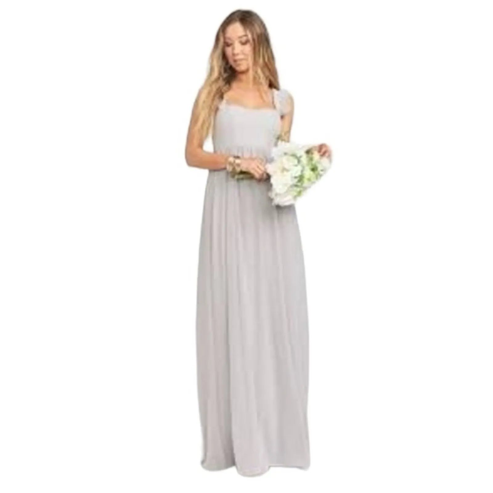Show Me Your Mumu June Dove Gray Ruffle Maxi Dress M NWT Bridesmaid - Image 3