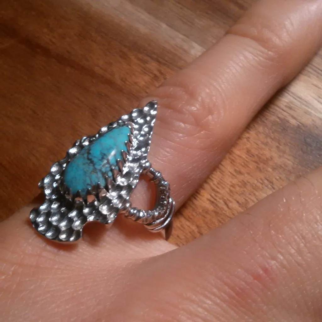 Artisan Crafted Blue Moon Turquoise Arrowhead Sterling Silver Ring (Size 6) - Image 8