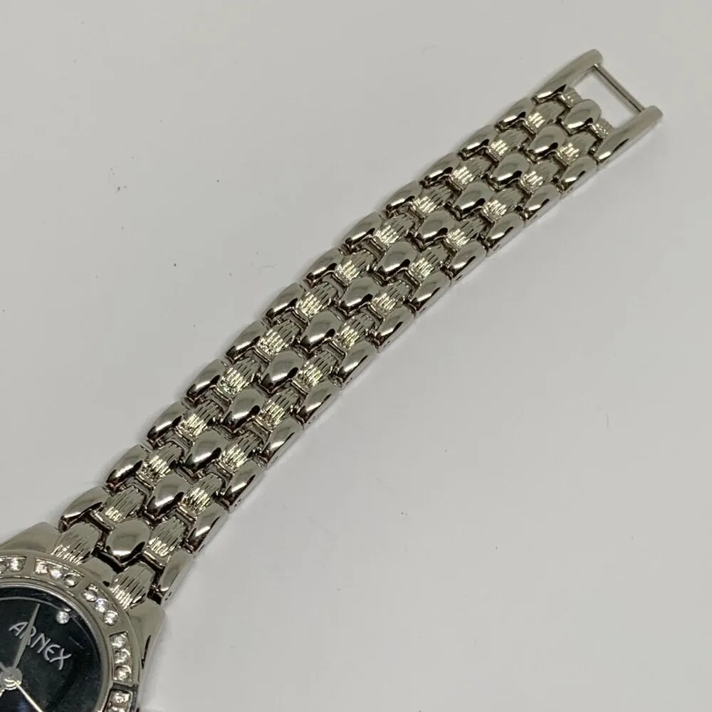 Arnex Women Watch crystal Round Dial 24mm black dial Silver Tone Band AX2023 run - Image 4