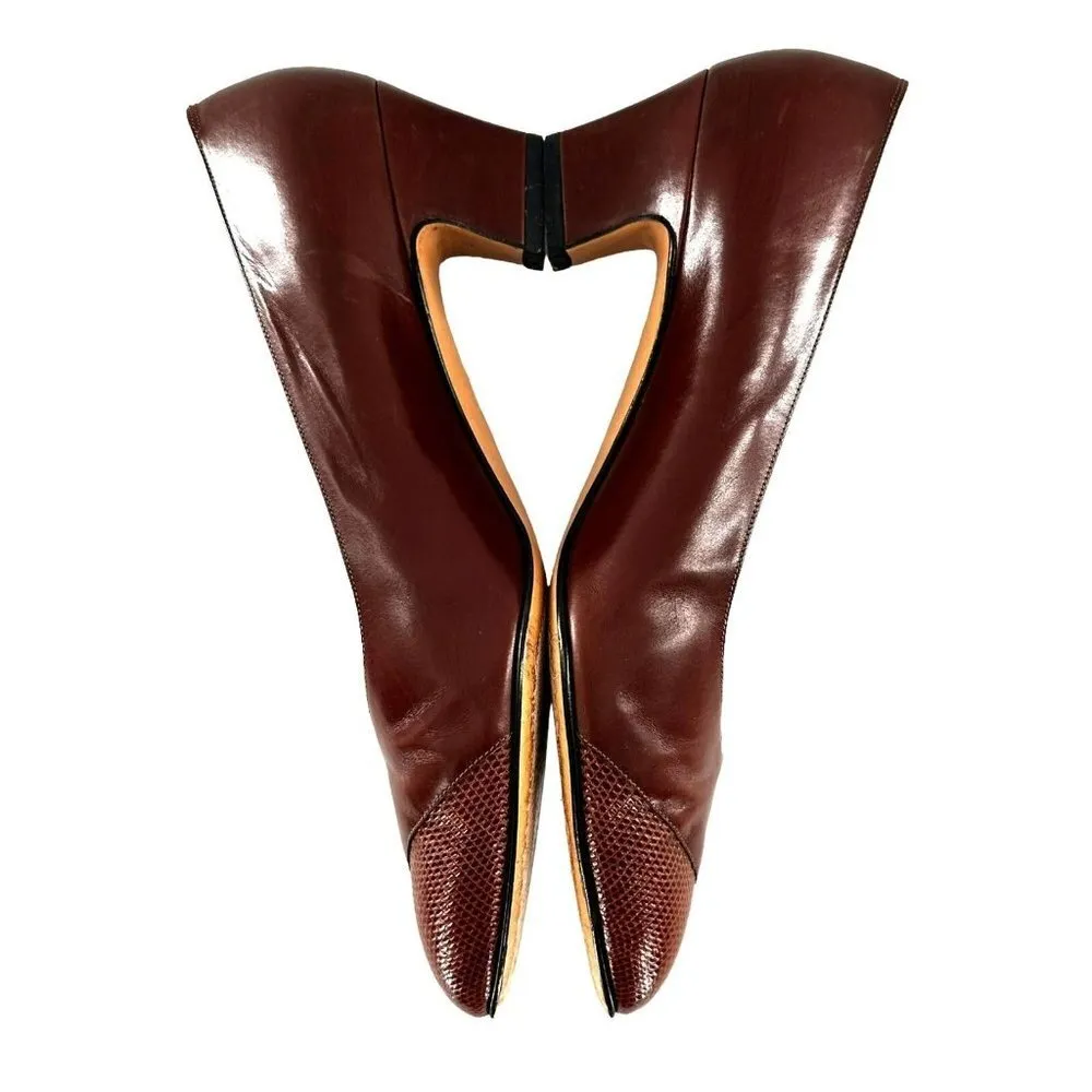 Salvatore Ferragamo Brown Leather Mid Heel Pumps Size 8.5 C - Image 7